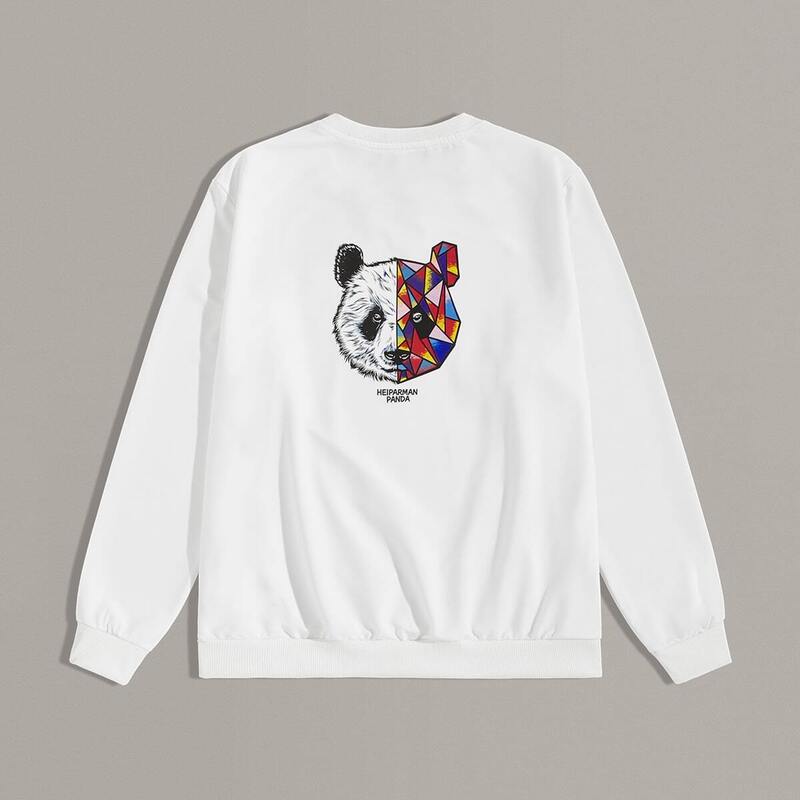 

Guys Panda & Geo Print Sweatshirt, White