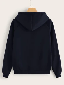 SHEIN Capucha con cordón con bolsillo de canguro con cremallera - Azul Marino - Ver 2