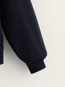 SHEIN Capucha con cordón con bolsillo de canguro con cremallera - Azul Marino - Ver 3