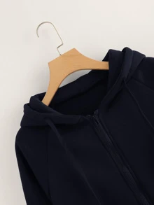 SHEIN Capucha con cordón con bolsillo de canguro con cremallera - Azul Marino - Ver 4