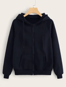 SHEIN Capucha con cordón con bolsillo de canguro con cremallera - Azul Marino - Ver 1