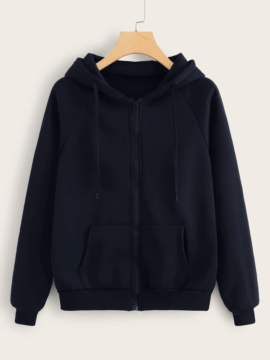 SHEIN Capucha con cordón con bolsillo de canguro con cremallera - Azul Marino - Ver 1