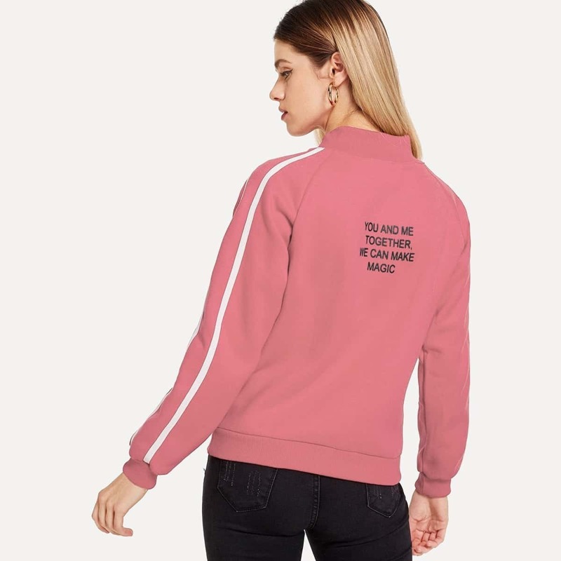 

Side Stripe Letter Graphic Sweatshirt, Pink