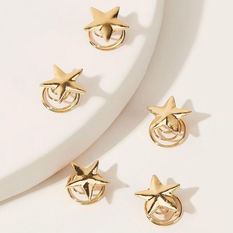 

Metal Star Decor Hair Clip 5pcs, Gold