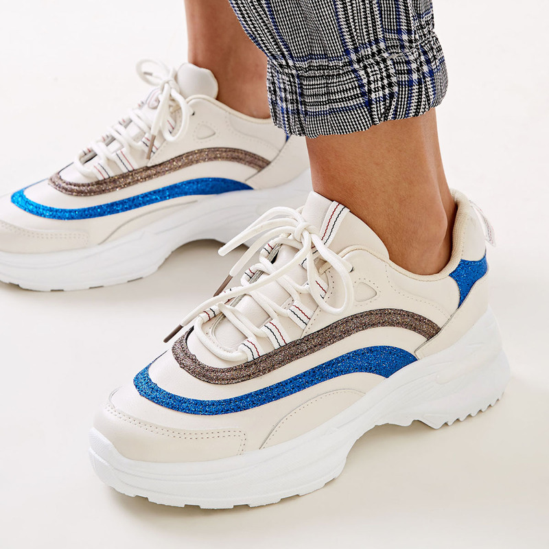 

Glitter Detail Lace-up Chunky Sole Sneakers, White