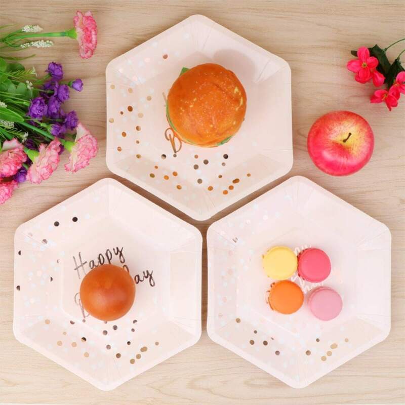 

Polka Dot Print Disposable Hexagonal Plate 8pcs, Pink