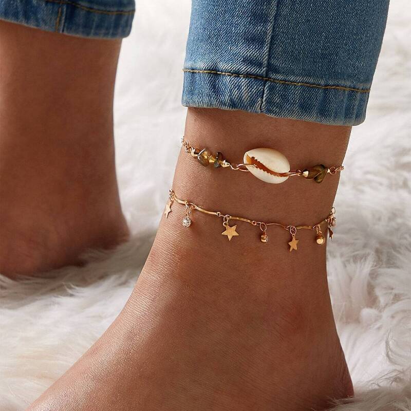 

Shell & Star Decor Chain Anklet 2pcs
