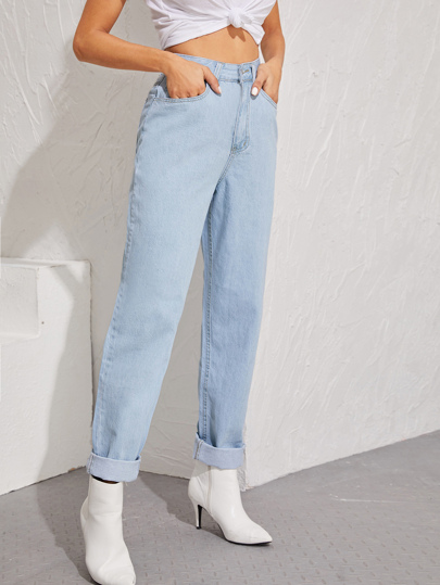 Bleach Wash High-Rise Boyfriend Jeans