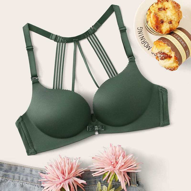 

Adjustable Strap Push Up Bra, Green