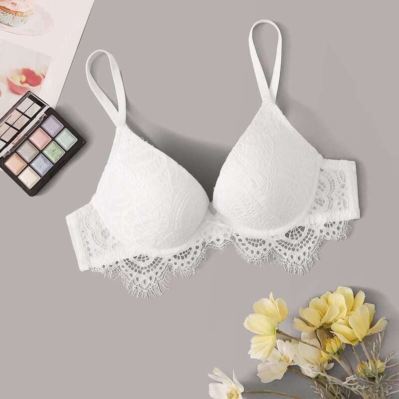 

Eyelash Lace Push Up Bra, White