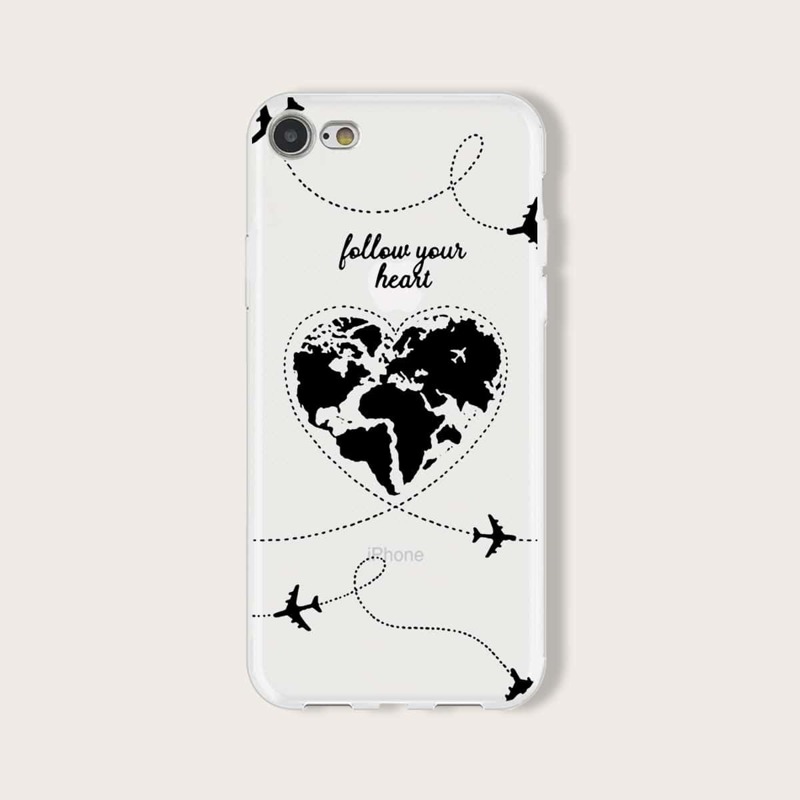

Heart & Letter Print iPhone Case, Black
