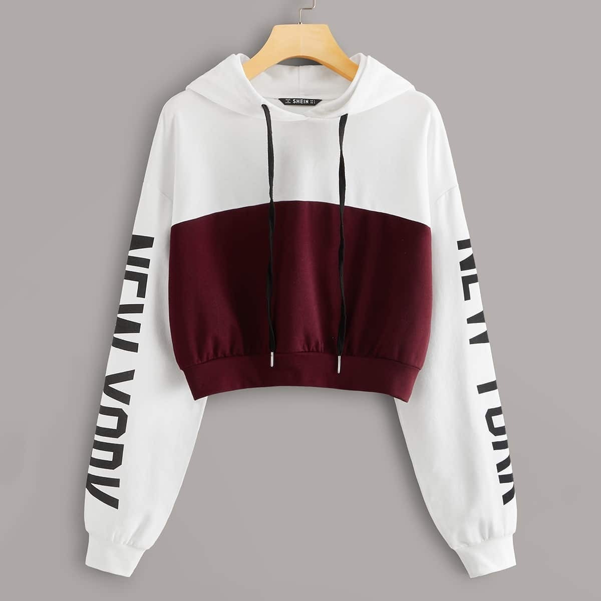 

Letter Graphic Colorblock Hoodie, Multicolor