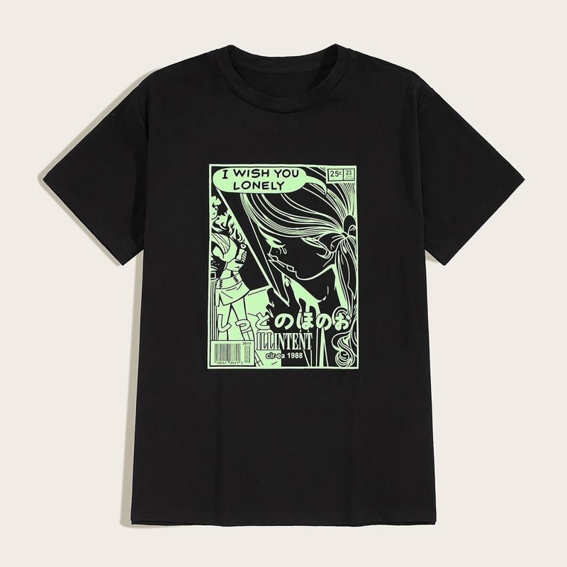 

Guys Comic Print Short Sleeve Tee, Black