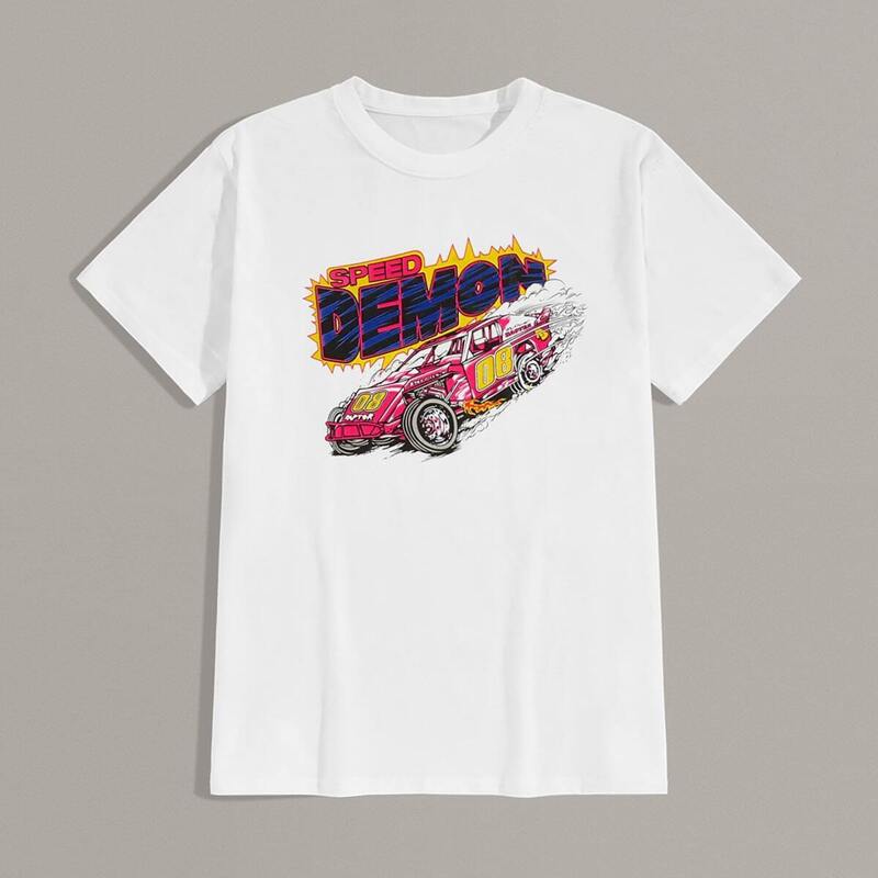 

Guys Letter & Car Print Short Sleeve Tee, White