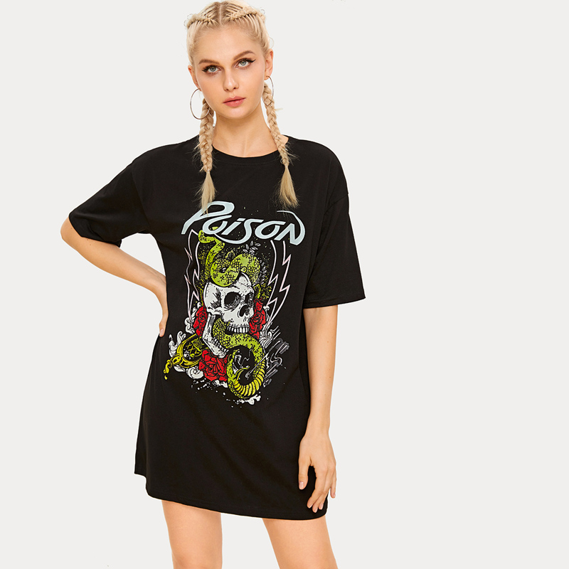 

Snake & Skull Print Tee Dress, Black
