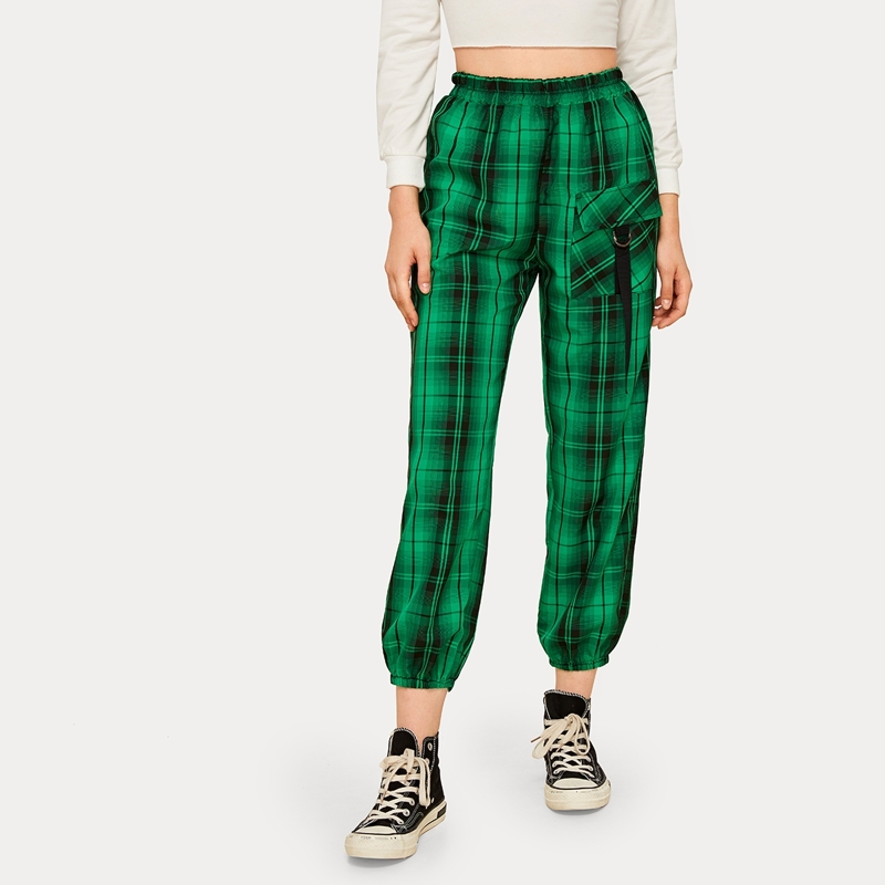 

Tartan Flap Pocket Front Cargo Pants, Green