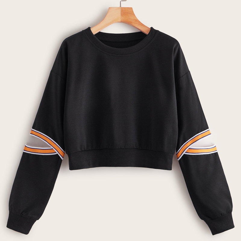 

Contrast Tape Cut Out Sleeve Sweatshirt, Black