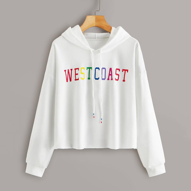 

Letter Graphic Drop Shoulder Drawstring Hoodie, White