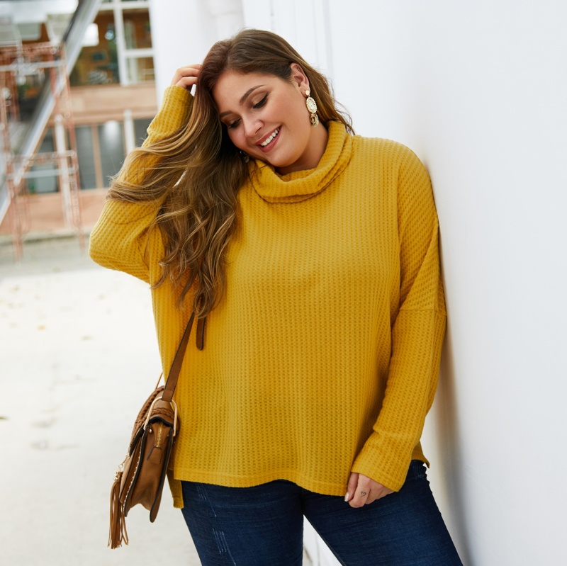 

Plus High Neck Split Side Tee, Mustard yellow