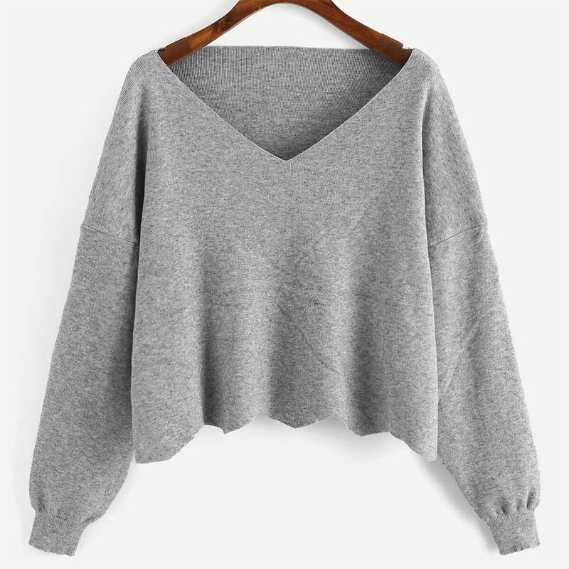 

Plus V Neck Drop Shoulder Sweater, Grey