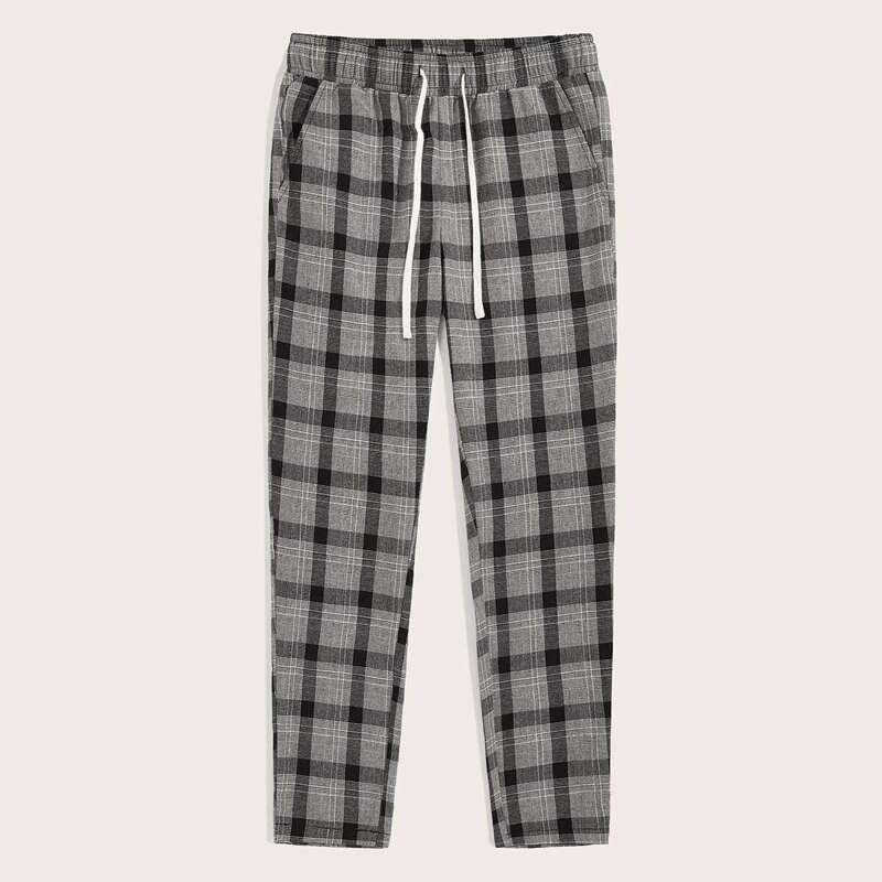 

Guys Drawstring Waist Plaid Pants, Grey