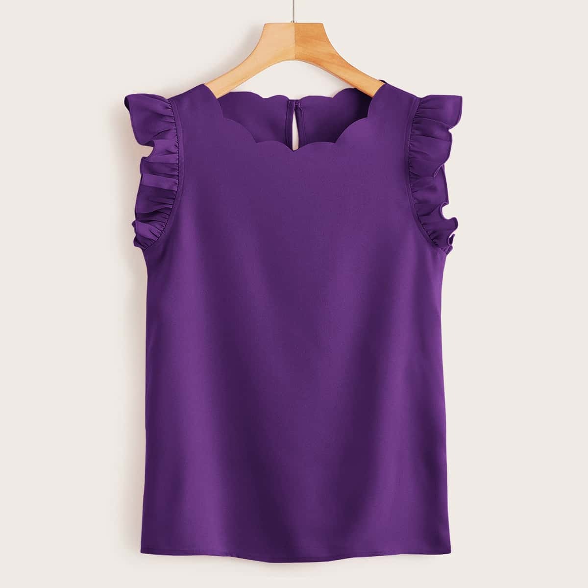 

Ruffle Armhole Scallop Edge Top, Violet purple
