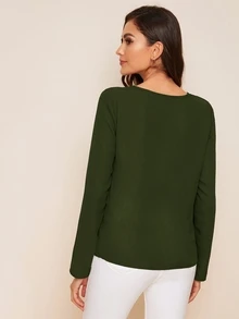 SHEIN Clasi 網紗拼接素色上衣 - 軍綠色 - 查看 2