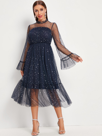 Robe en tulle à volants à motif étoile