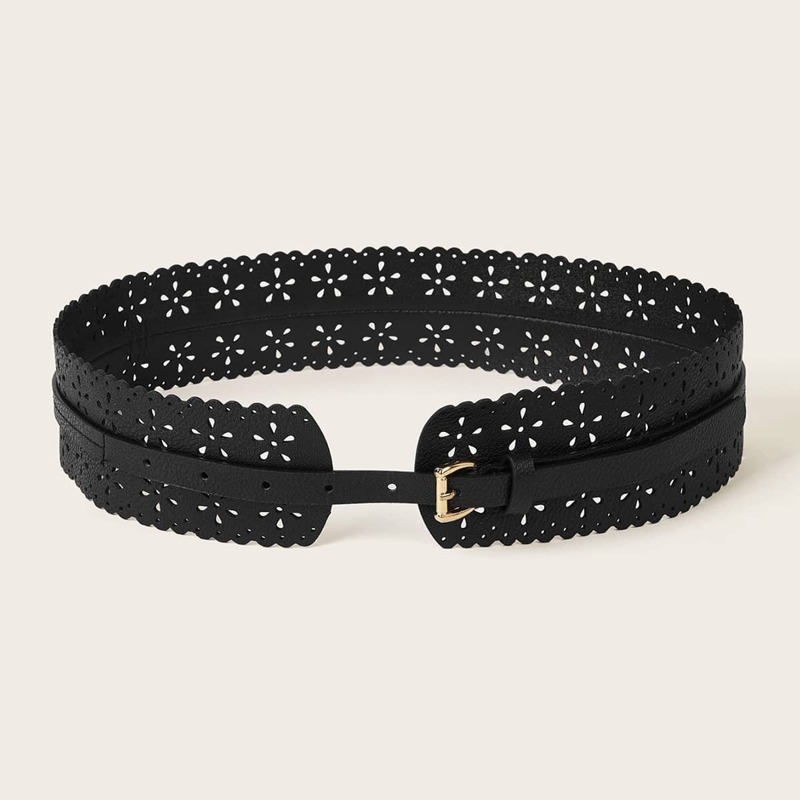 

Laser Cut Out Wide Corset Belt, Black
