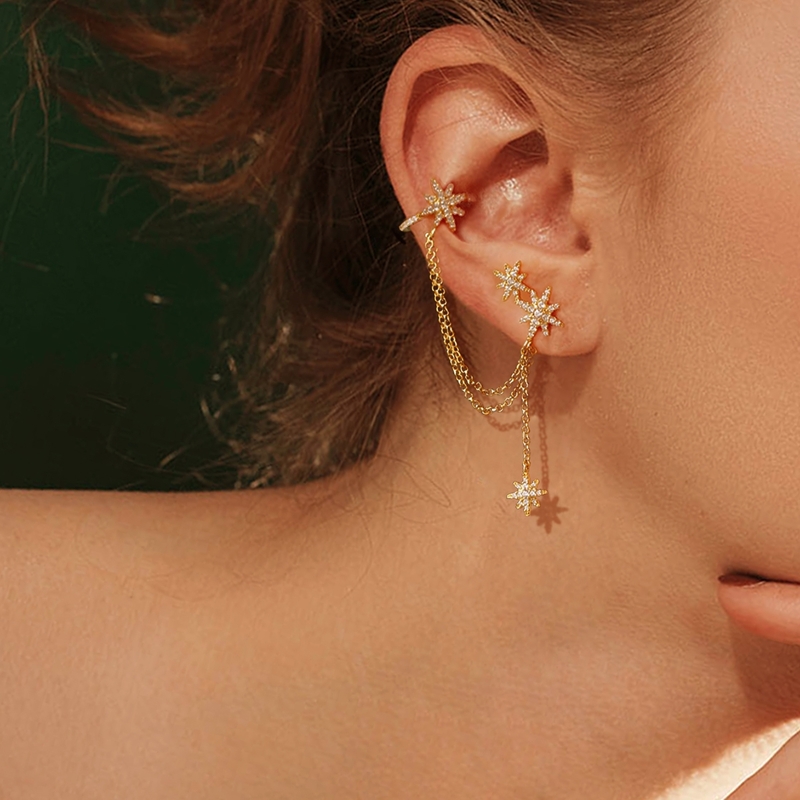 

Rhinestone Star Decor Ear Clip 1pair, Gold