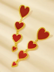 1 par de pendientes elegantes de estilo europeo con corazón rojo de metal, pendientes colgantes con forma de corazón de moda, adecuados para San Valentín