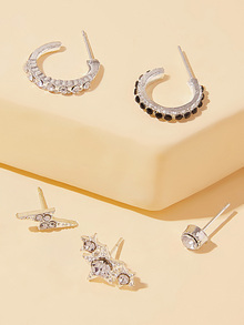 Rhinestone Engraved Thunder Earrings 5pcs