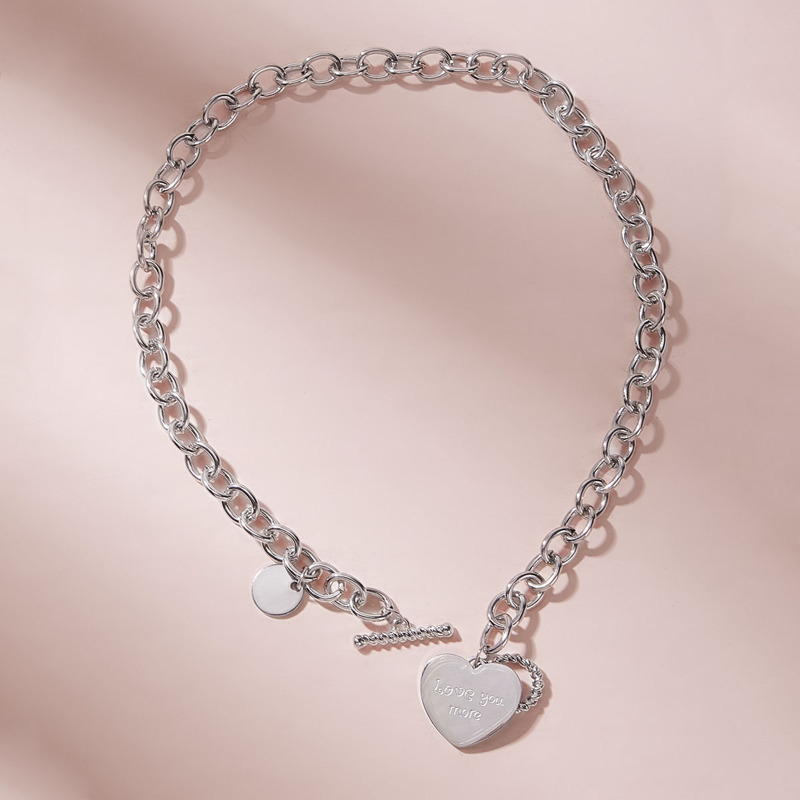 

Disc & Heart Decor Chain Necklace 1pc, Silver