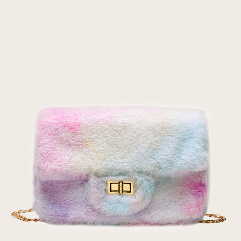 

Twist Lock Fluffy Chain Bag, Multicolor