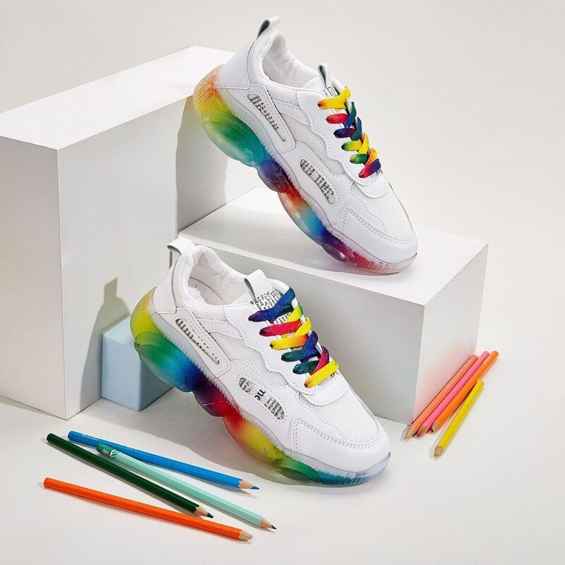

Rainbow Lace-up Front Chunky Sneakers, Multicolor