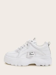 Thick Sole Breathable Small White Sneakers For Women, Fashion Versatile Casual Sports Shoes, White Student Platform Shoe, Black Lace-Up Leather Upper Waterproof Plus Size Women Shoe