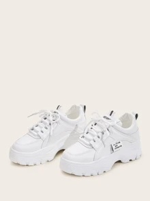 Thick Sole Breathable Small White Sneakers For Women, Fashion Versatile Casual Sports Shoes, White Student Platform Shoe, Black Lace-Up Leather Upper Waterproof Plus Size Women Shoe