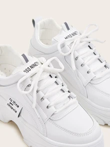 Thick Sole Breathable Small White Sneakers For Women, Fashion Versatile Casual Sports Shoes, White Student Platform Shoe, Black Lace-Up Leather Upper Waterproof Plus Size Women Shoe