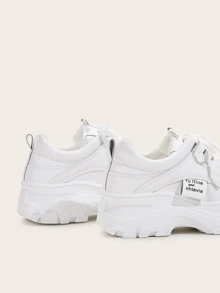 Thick Sole Breathable Small White Sneakers For Women, Fashion Versatile Casual Sports Shoes, White Student Platform Shoe, Black Lace-Up Leather Upper Waterproof Plus Size Women Shoe