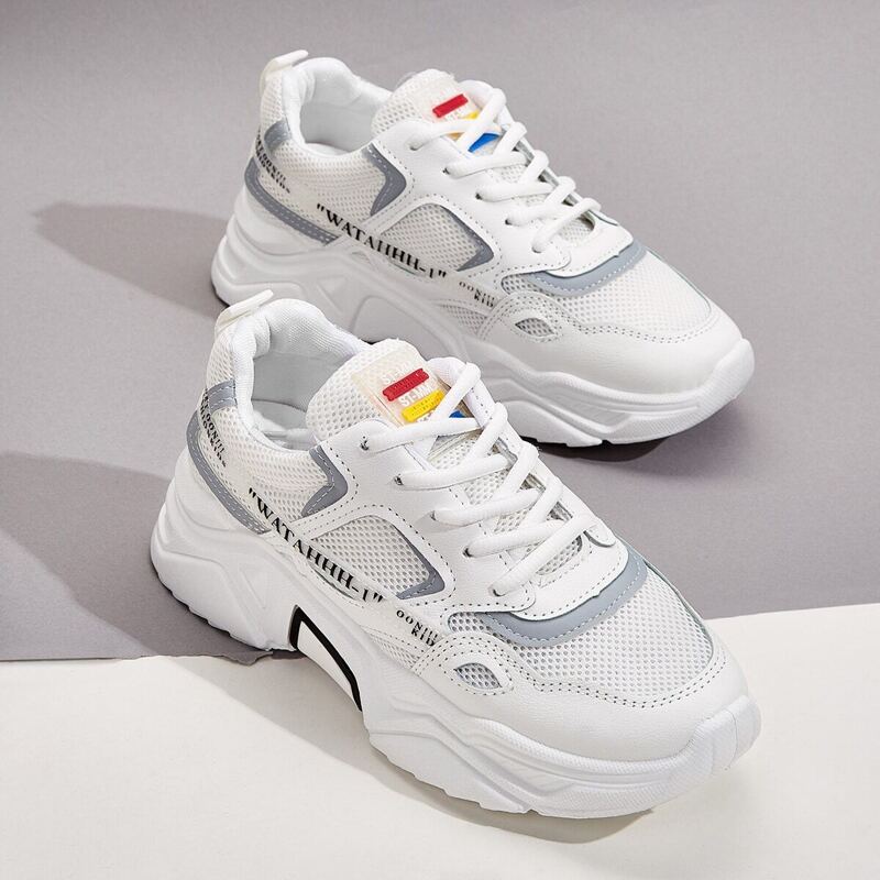 

Lace-up Front Chunky Sneakers, White