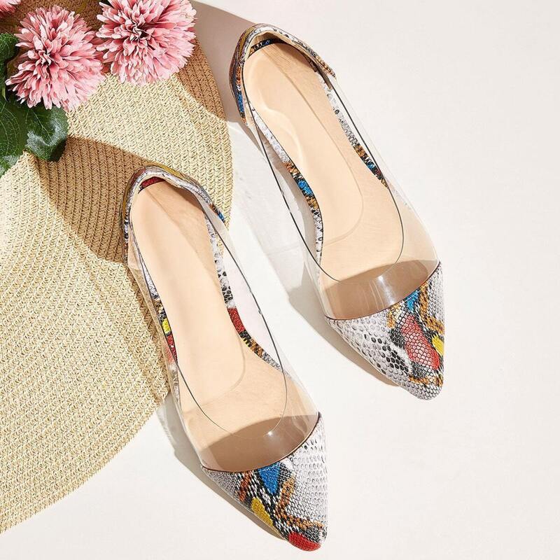 

Point Toe Snakeskin Panel Flats, Multicolor