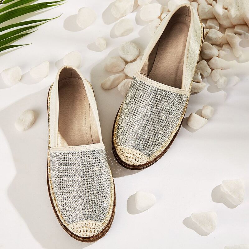 

Cap Toe Rhinestone Decor Flats, Silver