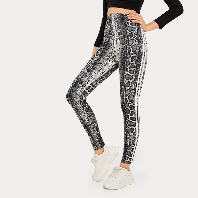 

Snakeskin Print Striped Side Leggings, Multicolor