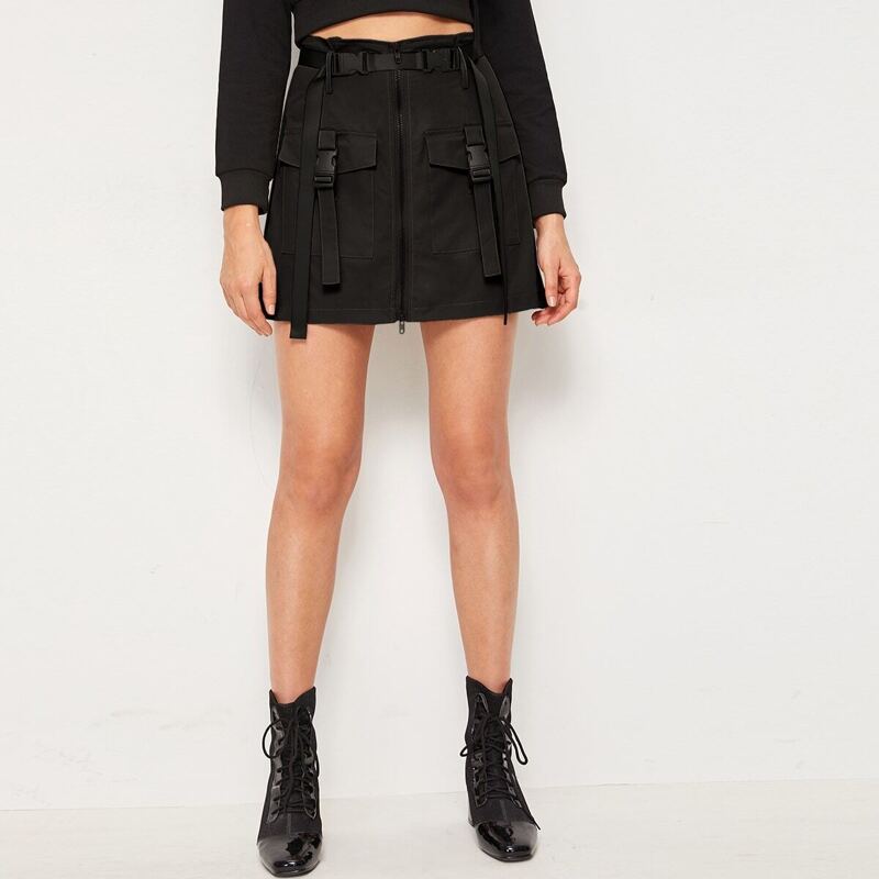 

Black Cargo Buckle Skirt