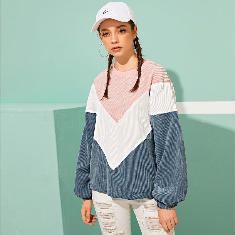 

Corduroy Chevron Colorblock Sweatshirt, Multicolor