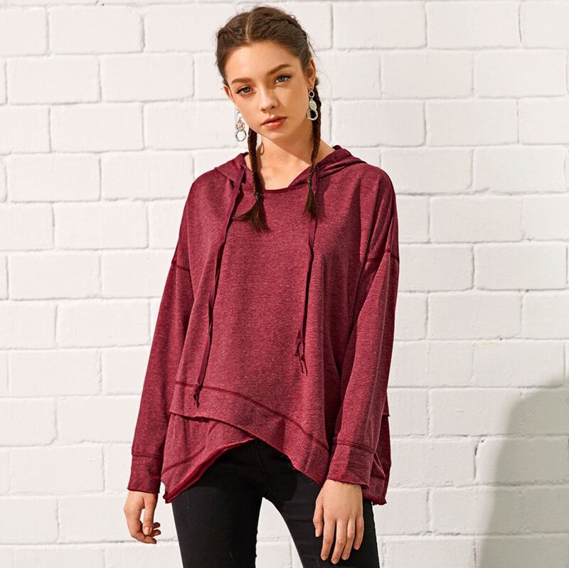 

Dropped Shoulder Drawstring Hoodie, Red