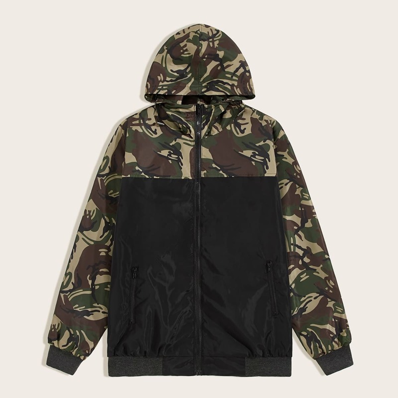 

Guys Camo Print Hooded Windbreaker Jacket, Multicolor