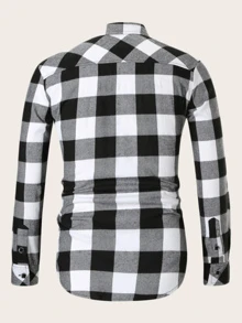 Manfinity Homme Nam Túi Bên Trâu Kẻ Sọc Áo Sơ Mi Tay Dài Cài Nút Nhiều Màu Sắc Sơ Mi Thường Ngày Cho Bạn Trai Quà Tặng - Đen và trắng - Xem 2