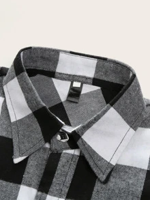 Manfinity Homme Nam Túi Bên Trâu Kẻ Sọc Áo Sơ Mi Tay Dài Cài Nút Nhiều Màu Sắc Sơ Mi Thường Ngày Cho Bạn Trai Quà Tặng - Đen và trắng - Xem 3