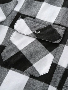 Manfinity Homme Nam Túi Bên Trâu Kẻ Sọc Áo Sơ Mi Tay Dài Cài Nút Nhiều Màu Sắc Sơ Mi Thường Ngày Cho Bạn Trai Quà Tặng - Đen và trắng - Xem 6